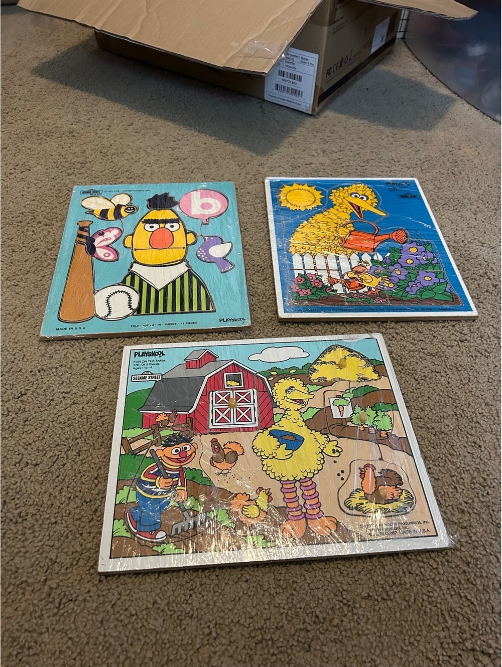 Set of 3 vintage Sesame Street wood puzzles